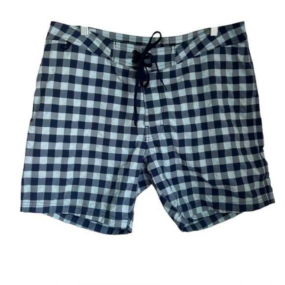SUNDEK Men's Blue Gingham Print Swim Trunks Board Shorts Size 38